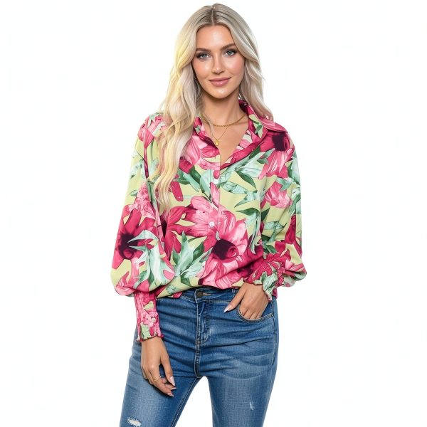 Boho Button Down Shirt Womens Long Sleeve Floral Blouse-2
