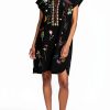 Johnny Was Linen Dress Black Floral Embroidery Womens Casual-4