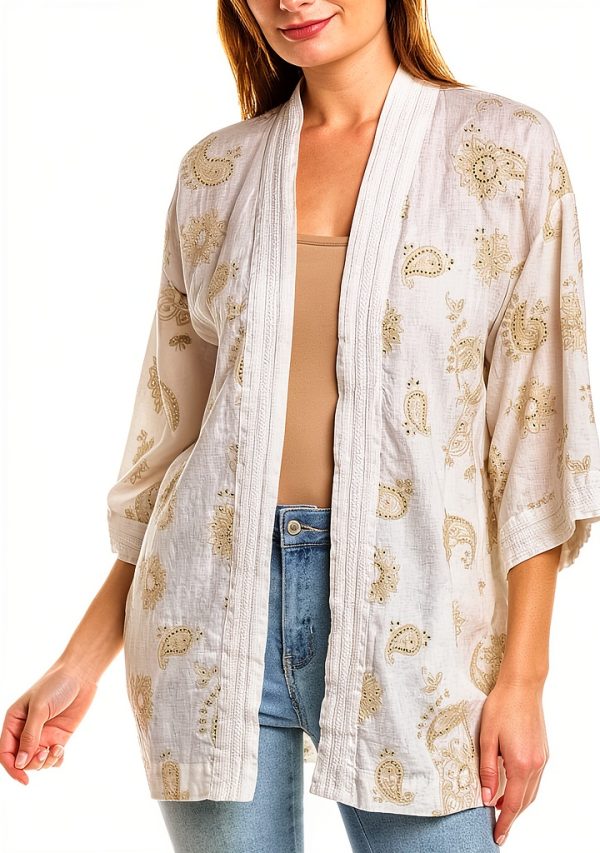Johnny Was Linen Kimono Embroidered Boho Womens Robe-0