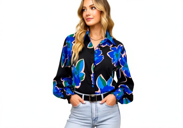 Boho Button Down Shirt Womens Long Sleeve Floral Blouse-2