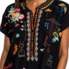Johnny Was Linen Dress Black Floral Embroidery Womens Casual-8