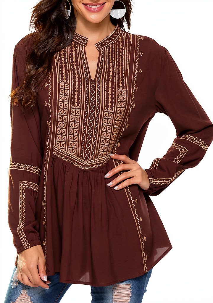 AK Womens Tunic Cotton Rayon Floral Embroidery Sleeve Design showing adjustable cuff detail in real use