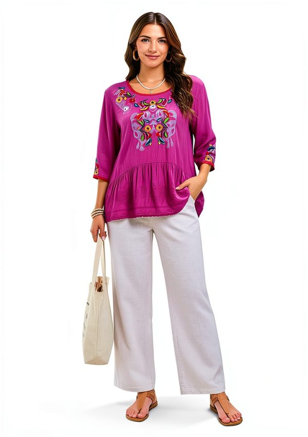 Embroidered Womens Tops Cotton Floral Design Boho Blouse-1