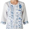 Johnny Was Womens Linen Blouse White Embroidery Flutter-3