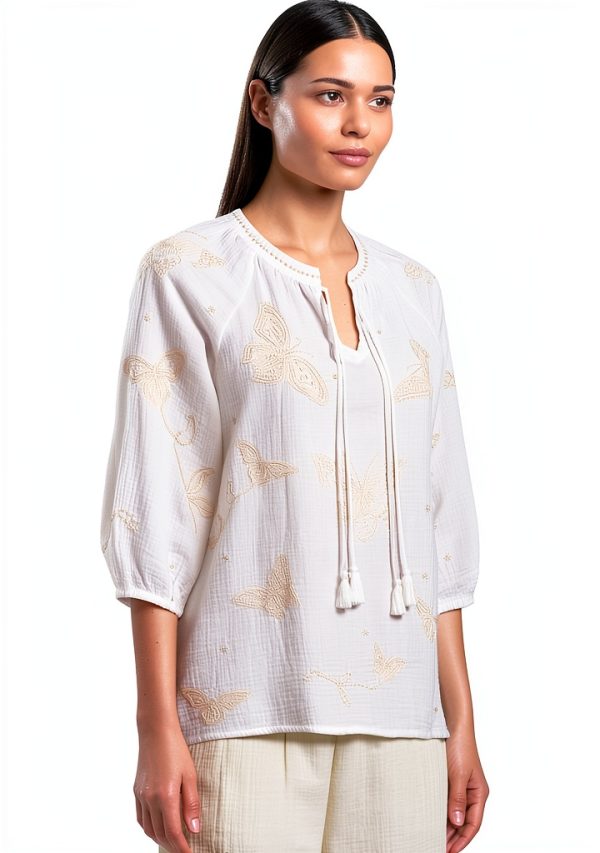 Johnny Was Cotton Blouse Womens Bohemian Butterfly-1