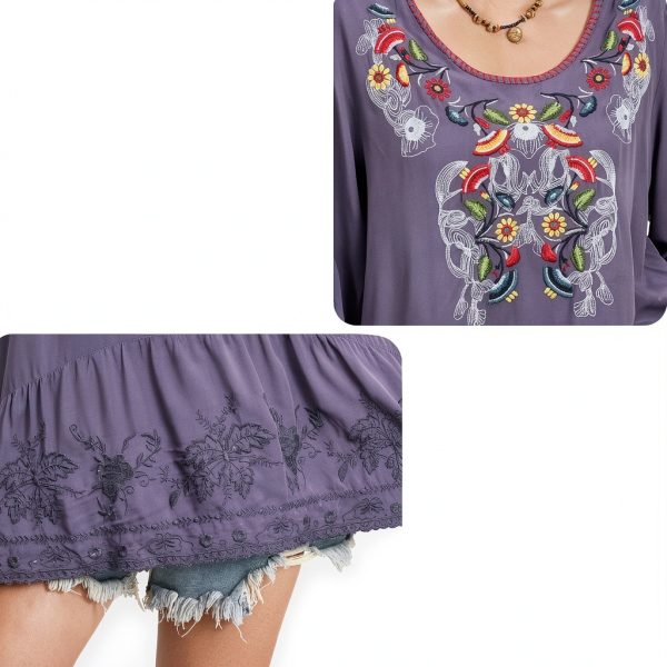 Embroidered Womens Tops Cotton Floral Design Boho Blouse-3