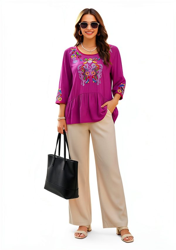 Embroidered Womens Tops Cotton Floral Design Boho Blouse-5