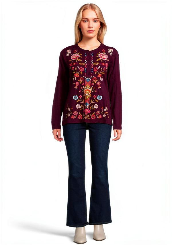 Johnny Was Womens Fashion Knit Top Aubergine T-Shirt-4