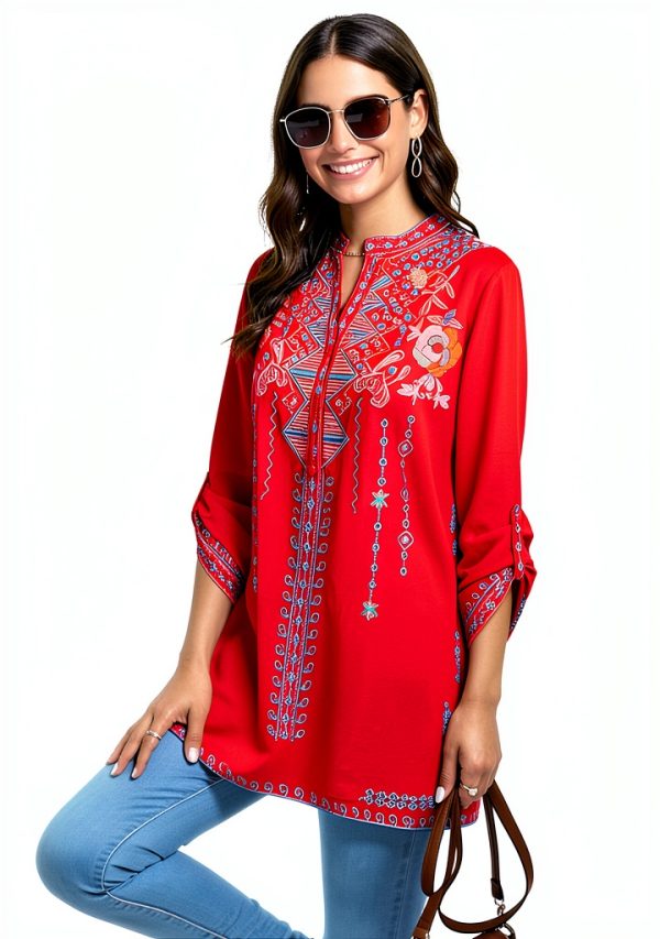 AK Womens Embroidered Bohemian Tunic Cotton Rayon Blouse-4