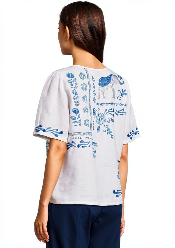 Johnny Was Womens Linen Blouse White Embroidery Flutter-2