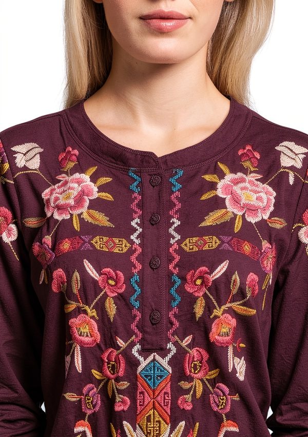 Johnny Was Womens Fashion Knit Top Aubergine T-Shirt-3