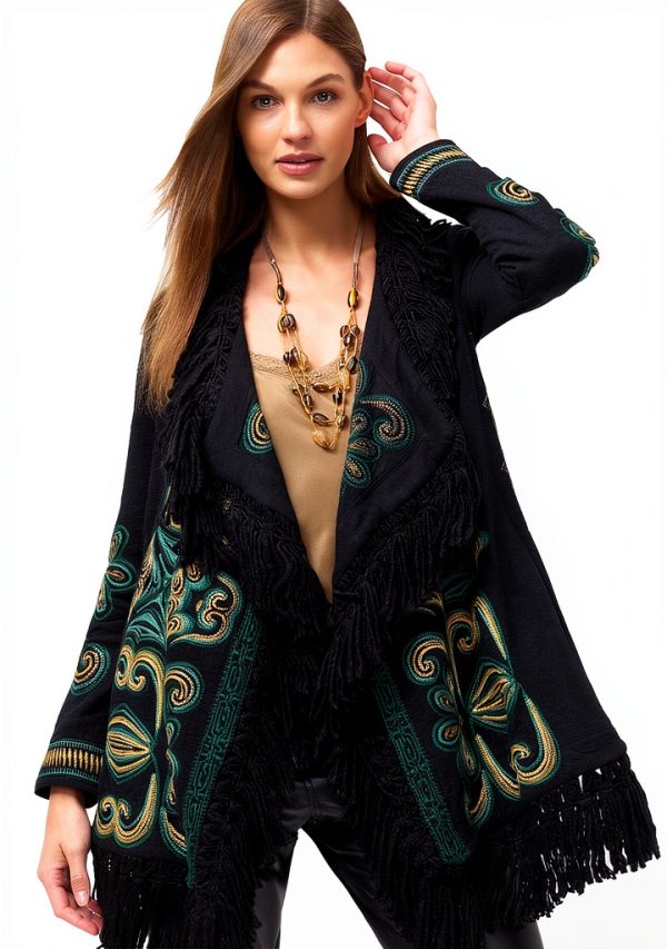Bag Lady Collection Womens Cotton Fringe Jacket Floral-0