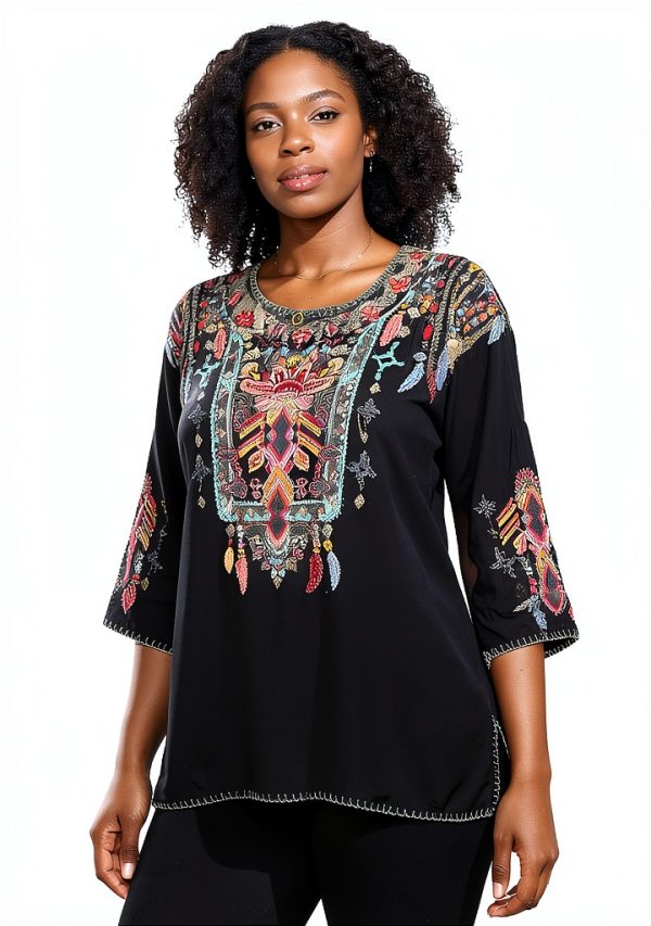 Higustar Embroidered Womens Top Rayon Bohemian Floral Design-4