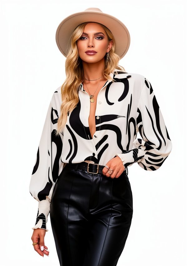 Womens Boho Button Down Shirt Long Sleeve Floral Print-1
