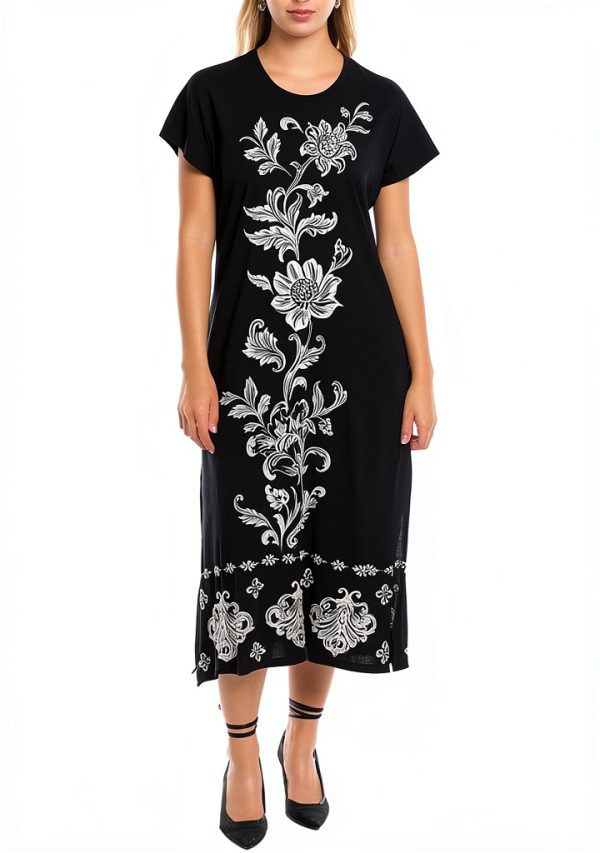 Floral Embroidered Womens Crewneck Top Large Size-5