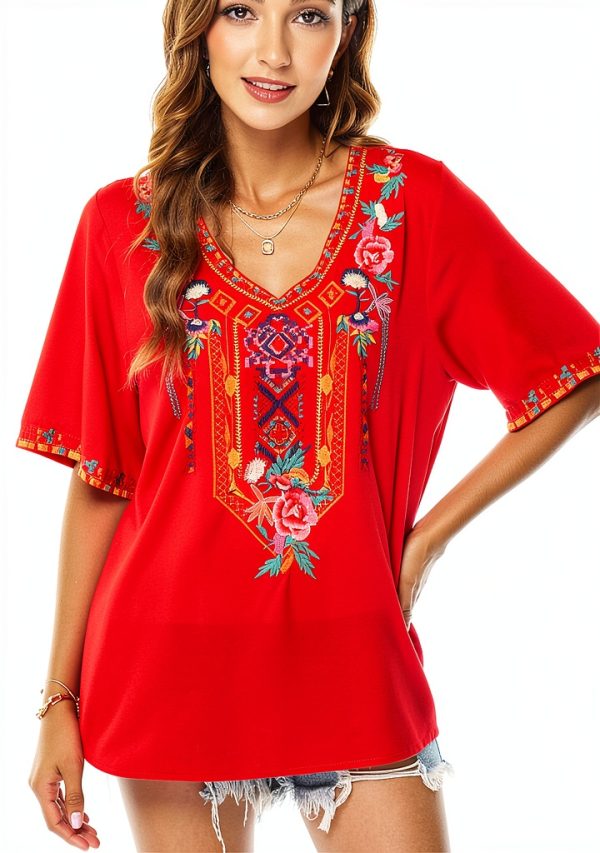 Cotton Rayon Embroidered Peasant Top Womens Bohemian Blouse-4