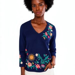 Johnny Was Womens Fashion Top Blue Night T-Shirt-0