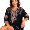 Higustar Embroidered Womens Top Rayon Bohemian Floral Design-3