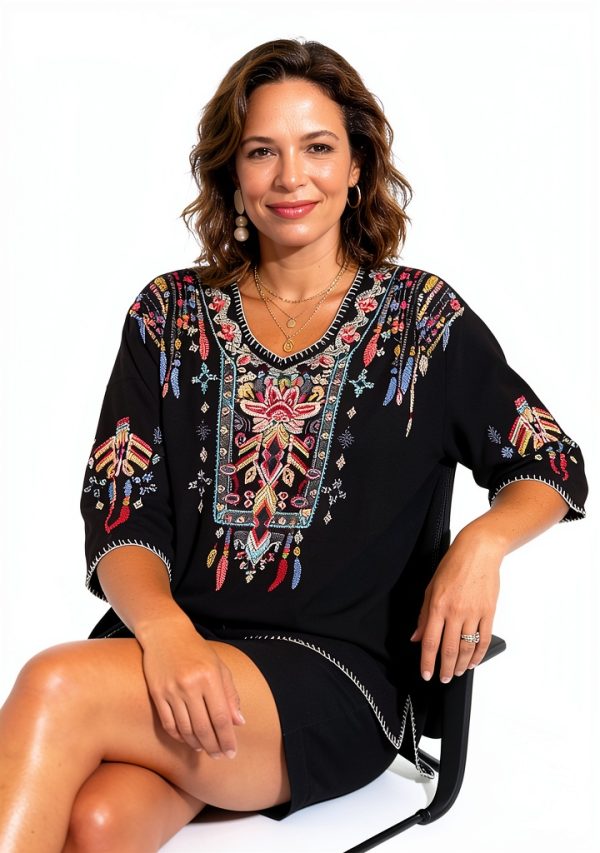 Higustar Embroidered Womens Top Rayon Bohemian Floral Design-3