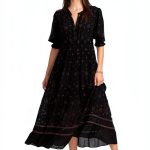 Womens Formal Dress Black Eyelet Embroidery V Neck-0