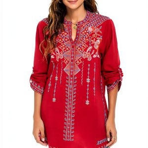 AK Womens Embroidered Bohemian Tunic Cotton Rayon Blouse-0