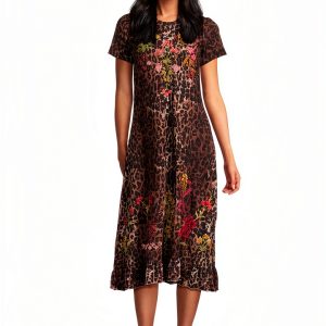 Johnny Was Embroidered Knit Dress Womens Leopard Print-0