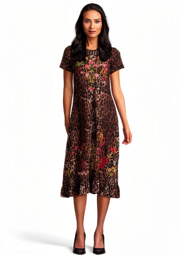 Johnny Was Embroidered Knit Dress Womens Leopard Print-0