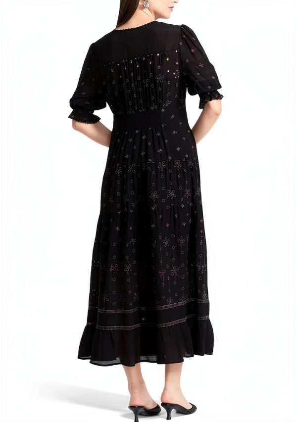 Womens Formal Dress Black Eyelet Embroidery V Neck-1