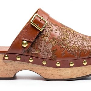 Brand Embroidery Womens Mules Hand Wash Dry Flat-0