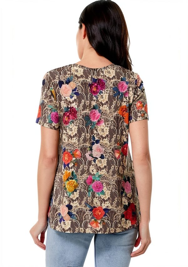 Bag Lady Rose Lace V Neck Swing Tee Womens Casual Top-5