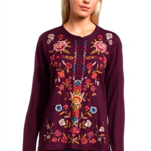 Johnny Was Womens Fashion Knit Top Aubergine T-Shirt-0