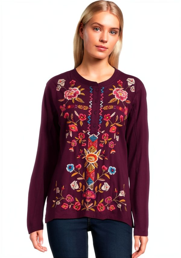 Johnny Was Womens Fashion Knit Top Aubergine T-Shirt-0