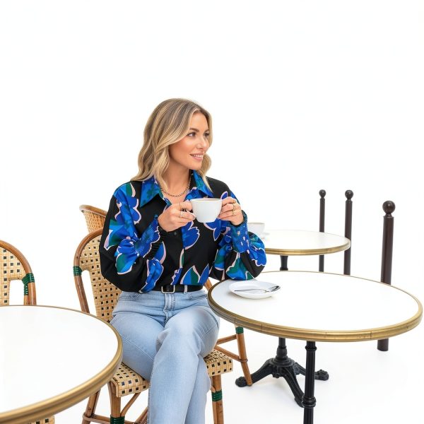Boho Button Down Shirt Womens Long Sleeve Floral Blouse-3