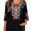 Higustar Embroidered Womens Top Rayon Bohemian Floral Design-0