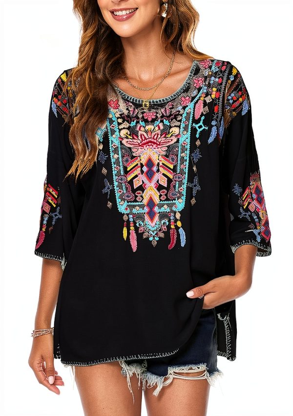 Higustar Embroidered Womens Top Rayon Bohemian Floral Design-0