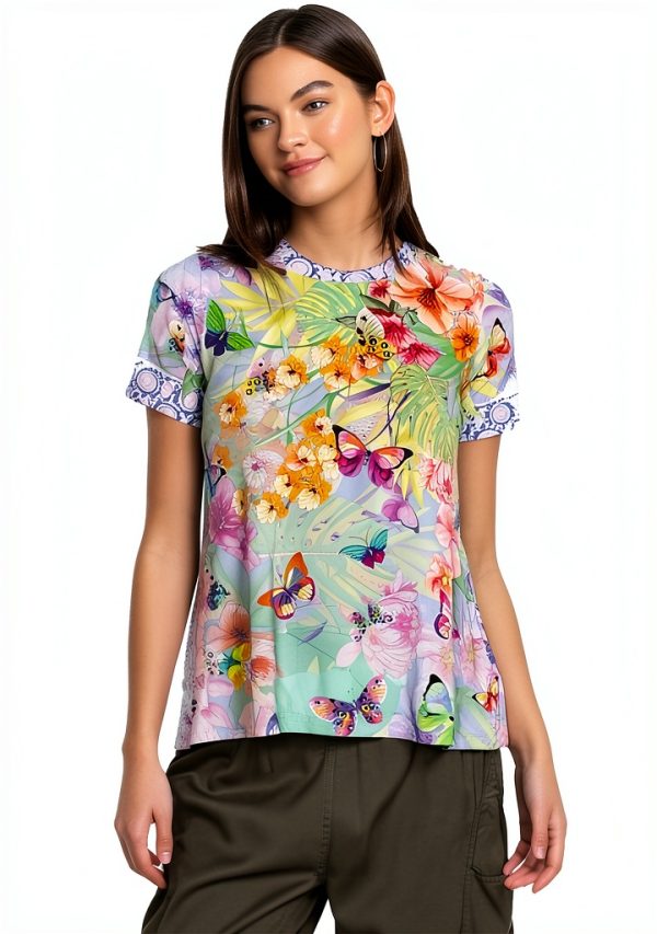 Bag Lady Collection Womens Swing Tee Floral Butterfly Rayon-2