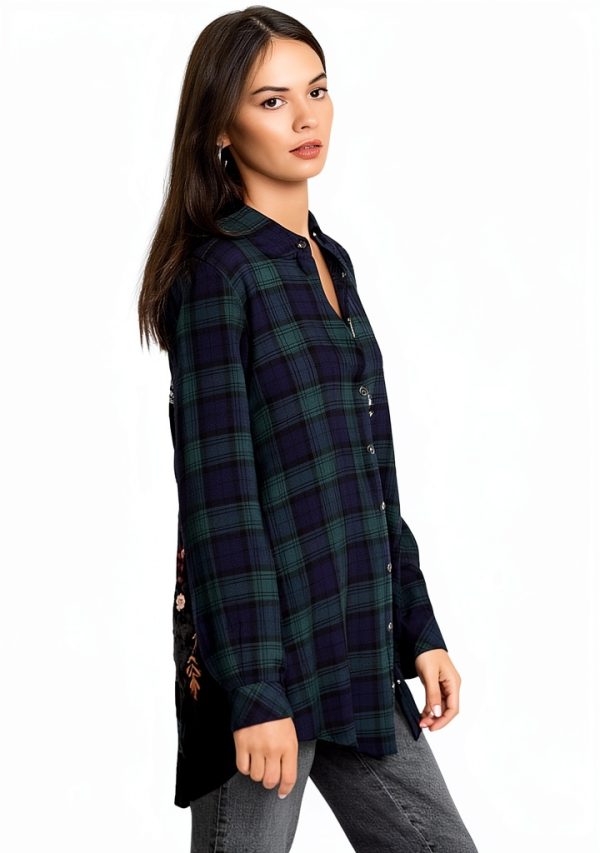 Bohemian Blouse Womens Rayon Plaid Button Down Shirt-1