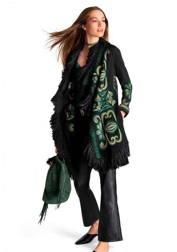 Bag Lady Collection Womens Cotton Fringe Jacket Floral-4