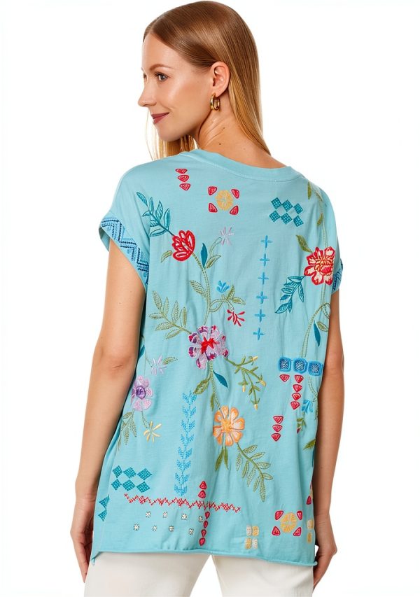 Johnny Was Womens Cotton Tee Soft Fashion Blue Sizes-1