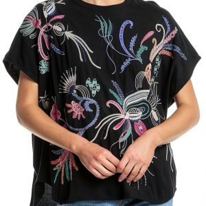 Floral Embroidery Womens Cotton T-Shirt X-Large XX-Large-0