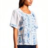 Johnny Was Womens Linen Blouse White Embroidery Flutter-1