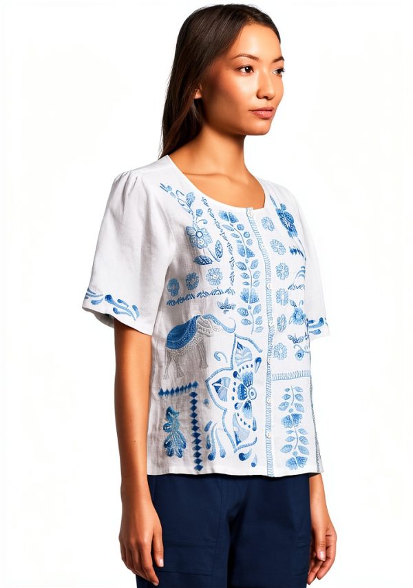 Johnny Was Womens Linen Blouse White Embroidery Flutter-1