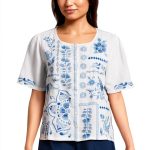 Johnny Was Womens Linen Blouse White Embroidery Flutter-0