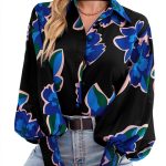 Boho Button Down Shirt Womens Long Sleeve Floral Blouse-0