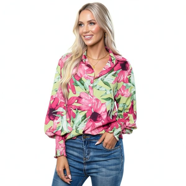 Boho Button Down Shirt Womens Long Sleeve Floral Blouse-1