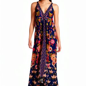 Johnny Was Silk Printed Dress Navy Camara Womens Casual-0