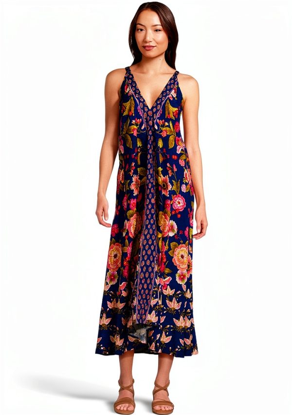 Johnny Was Silk Printed Dress Navy Camara Womens Casual-0