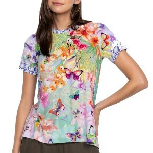 Bag Lady Collection Womens Swing Tee Floral Butterfly Rayon-0