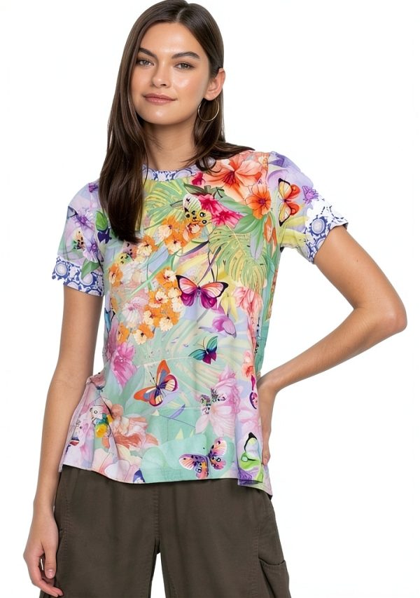 Bag Lady Collection Womens Swing Tee Floral Butterfly Rayon-0