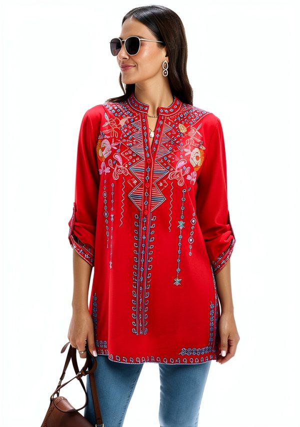 AK Womens Embroidered Bohemian Tunic Cotton Rayon Blouse-2